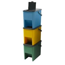 Kitchen Move Lot de 3 Poubelles Empilables 20L pour Recyclage BERGEN Poubelles de Tri Sélectif en Plastique, Couleurs Jaune, Bleu, Vert et Gris - gri_0