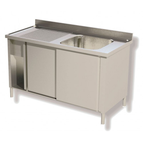 MEUBLE PLONGE INOX 1 BAC 600 X 500 X 300 MM ÉGOUTTOIR À GAUCHE - 700 X 1400 MM