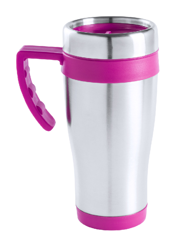 Mug thermo - double paroi en acier inoxydable - 450ml avec poignée et finition colorée - livré en boîte cadeau_0