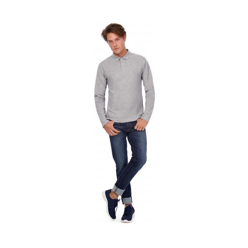Polo homme ID.001 manches longues - B&C CGPUI12 - 100% coton pré-rétréci, maille piquée_0