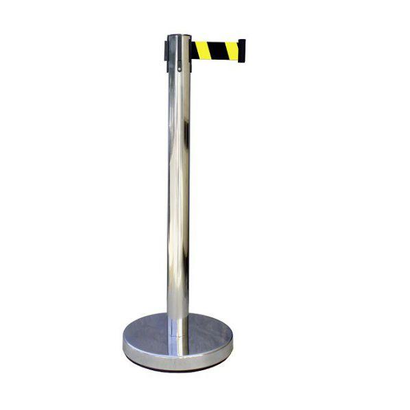 Poteau de signalisation à sangle chrome - 2 mètres - économique noir/jaune - Rolléco_0