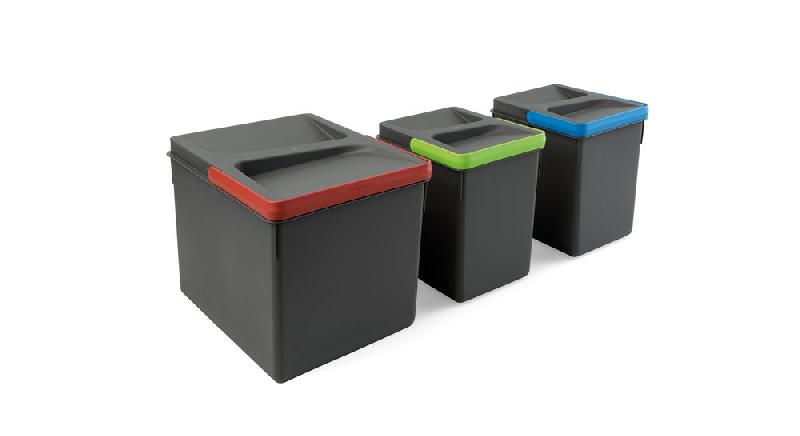 Poubelles pour tiroir de cuisine Recycle Emuca - 1x12 litres + 2x6 litres, hauteur 216 mm, gris anthracite_0