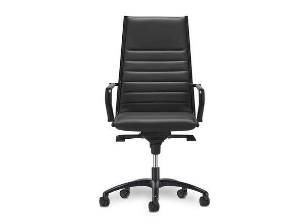 Fauteuil de direction Classic en cuir pleine fleur avec dossier haut et surpiqûres_0