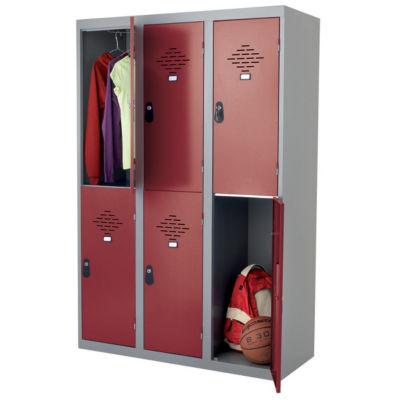 Vestiaires Multicases monoblocs 3 colonnes 2 cases gris / rouge largeur 400 mm_0