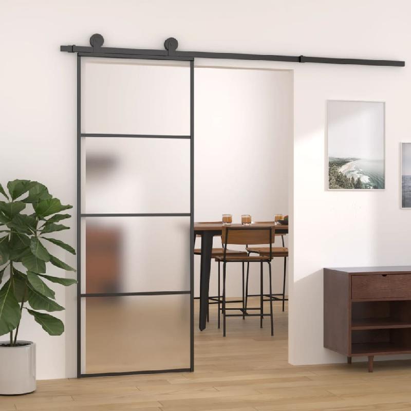 Vidaxl porte coulissante verre esg dépoli et aluminium 76x205 cm noir 151655_0