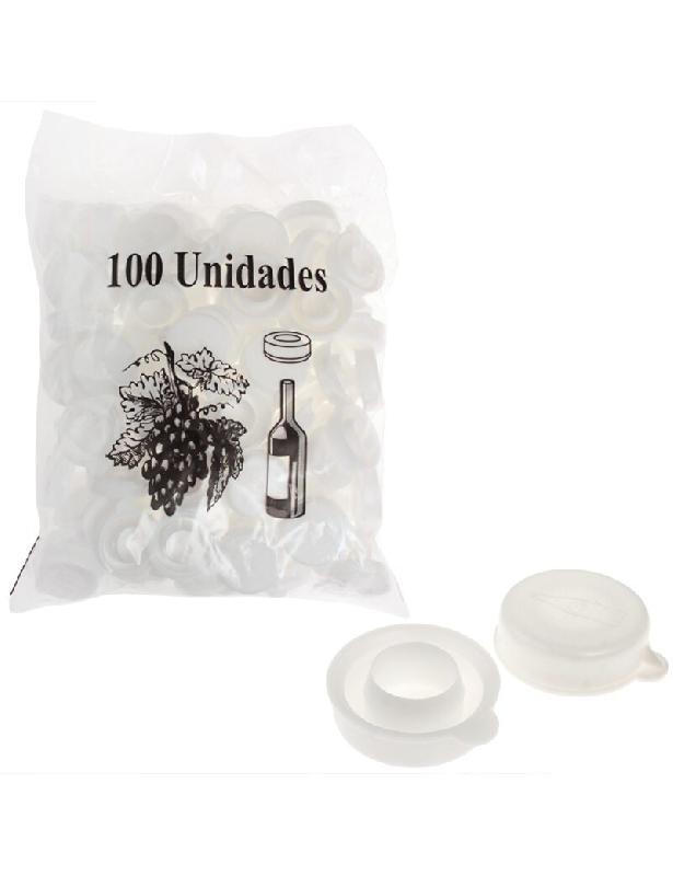 100 capsules blanches pour bouteille avec languette en plastique - 8414271054990_0