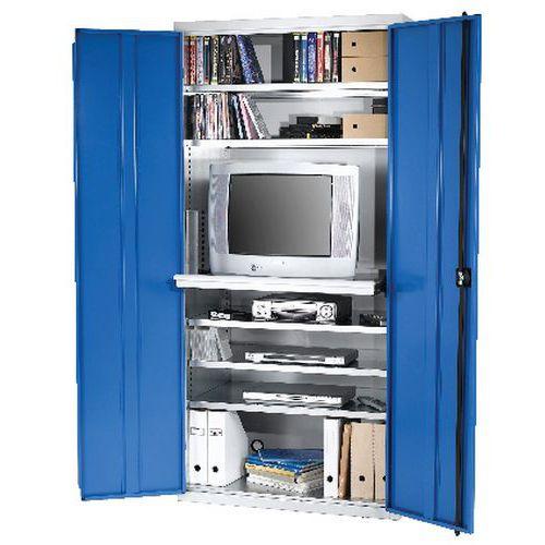 ARMOIRE MULTIMEDIA ET TABLETTE COLORIS GRIS ET BLEU - ACIAL