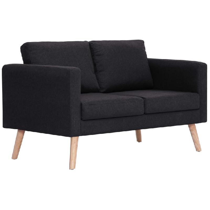 Canapé 2 places de salon - tissu noir - 116 x 70 x 73 cm - avec cadre en bois et housses lavables - 02_0019541_0