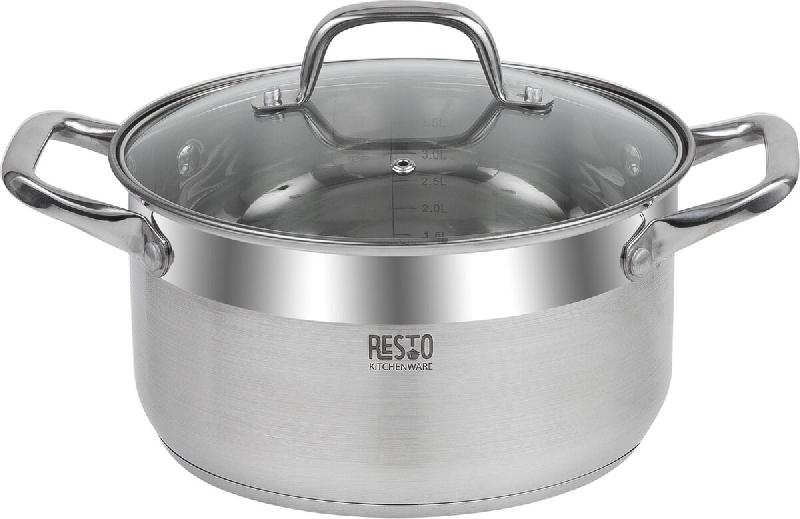 Casserole Resto Libra 92004 4,6 L Ø 22 cm – Acier inoxydable 18/10 – Compatible induction – Avec couvercle en verre et graduation - argenté Ac_0