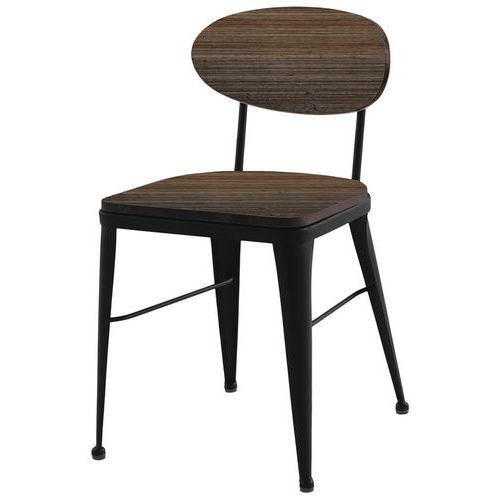 CHAISE AUSTIN ASS/DOS PIN VIEILLI FONCÉ - PIÈT ACIER NOIR - JAYSO