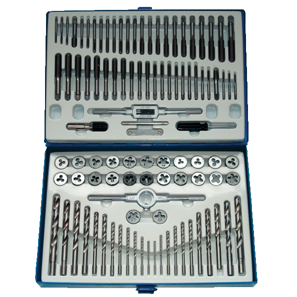 COFFRET DATELIER 100 PIÈCES, AVEC 40 TARAUDS INDIVIDUELS HSS, 10 FILIÈRES EXTENSIBLES, 10 FILIÈRES HEXAGONALE, 23 FORETS HSS ET ACCESSOIRES OTELO