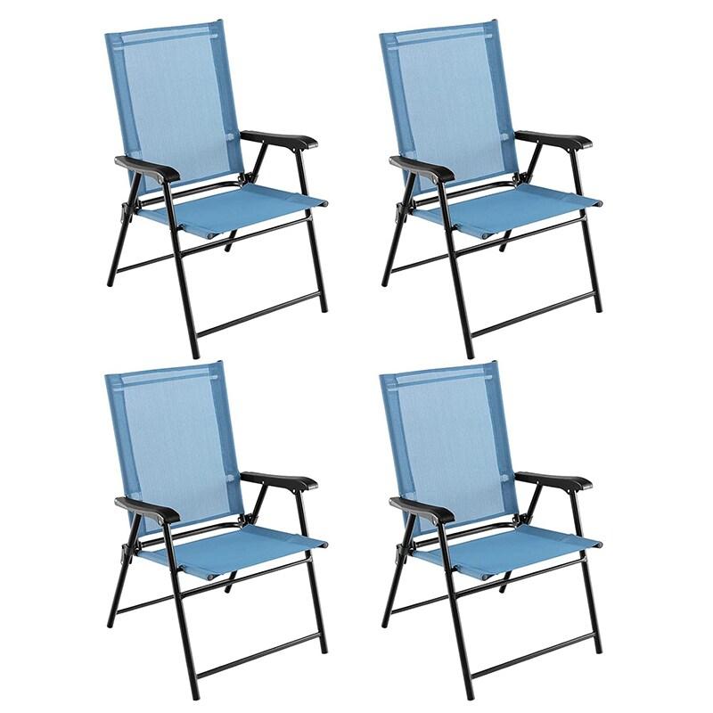 COSTWAY Lot de 4 chaises de jardin, chaises pliantes avec accoudoirs, chaises de terrasse, 65 x 60 x 93 cm, bleu - bleu métal ZB33218NX-6_0