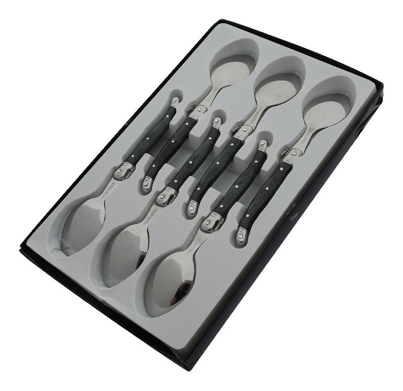 CUILLÈRE À CAFÉ ACIER INOXYDABLE POSTICHE GRIS MARBRÉ - LOT DE 6 - PRADEL EXCELLENCE - LAGUIOLE