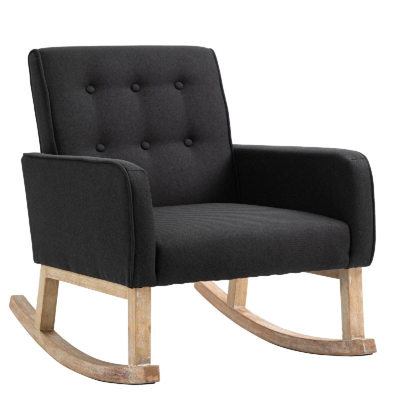 Décoshop26 - Fauteuil à bascule rocking chair design moderne dossier capitonné en tissu pieds en bois tissu noir FAL101541 - noir Bois massif 30005_0
