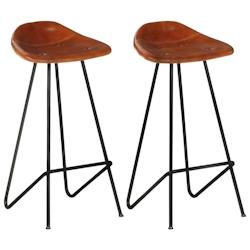 Décoshop26 - Lot de 2 tabourets de bar chaises hautes en cuir véritable marron et fer DEC029761 - marron 3000257543425_0