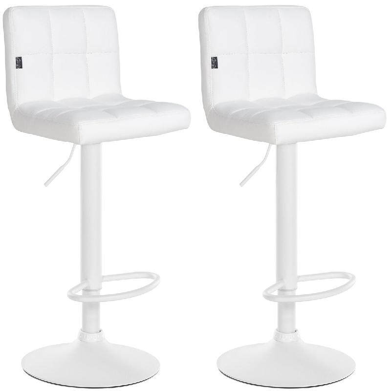 Décoshop26 - Lot de 2 tabourets de bar en PVC blanc coutures décoratives piètement métal blanc 10_0005988 - blanc métal 3000265328700_0
