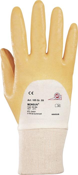 Gant Monsun 105 taille 8 curry - tricot de coton avec nitrile - EN 388 Catégorie EPI II - Hydrofuge et respirant - Honeywell_0