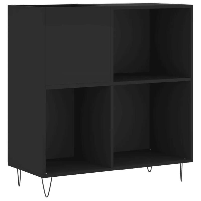 Helloshop26 - Armoire à disques classique pratique rangement 84,5 x 38 x 89 cm design industriel en bois noir 02_0049168 - noir Bois massif 300023569_0
