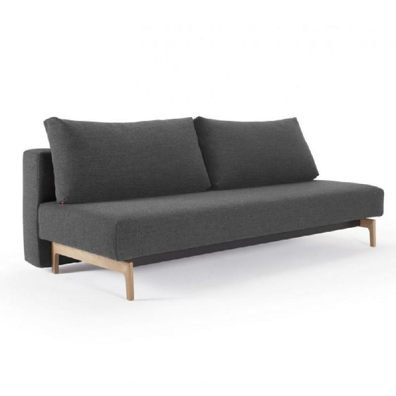 Canapé convertible design Trym - INNOVATION LIVING - lit 140x200 cm - tissu Kenya Dark Grey - pieds en chêne naturel_0