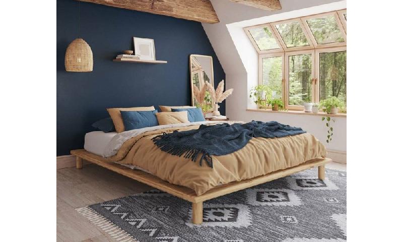 PACK LIT ERIÉ + MATELAS  BOIS NATUREL 160X200 CM/OPT:SANS TÊTE DE LIT