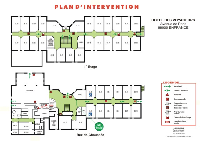 Plan d'intervention - conforme à la réglementation - plastification 10/10ème, cadre alu, dibond, plexi transparent - format A3 à A0_0
