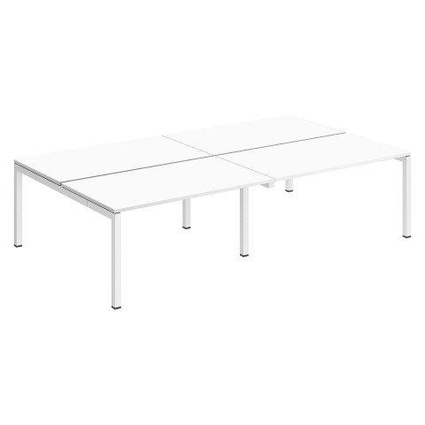 PÔLE 4 BUREAUX DROITS ARKO L 280 X P 168 CM PLATEAUX BLANC PIÈTEMENT MÉTAL ARCHE BLANC