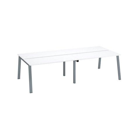 PÔLE DE 4 BUREAUX ECLA BLANC L 140 X P 60 CM PIÈTEMENT MÉTAL ALUMINIUM