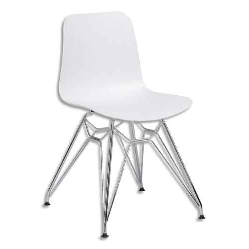Paperflow - Lot de 2 chaises Uxsteel en polypropylène, pied chromé, assise blanche, design intemporel - H79 x L49,5 x P50,5 cm_0