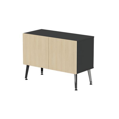 RANGEMENT BAS TENI LARG.120 CM 2 PORTES NOIR/CHÊNE CLAIR - MBA