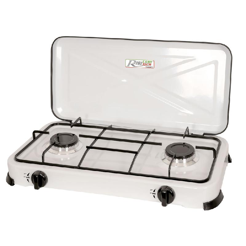 Réchaud à gaz 2 feux - 4 pieds - 4,4 kW - Blanc avec couvercle rabattable PRF350_0