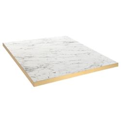Restootab - Plateau 60x60 decor marbre calacata chants laiton - blanc Bois manufacturé PL-6060M-CALAC-LAI_0
