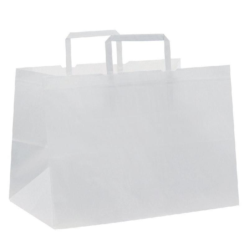 Sac traiteur kraft blanc poignées plates 32x22x29cm - par 200 - papier kraft avec soufflet latéral et fond_0