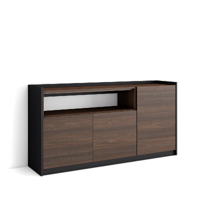 SKRAUT HOME Buffet salon et cuisine, 156x80x37 cm, 3 Portes, Meuble chaussure, Chêne foncé et Noir - marron Bois manufacturé 700_1_0