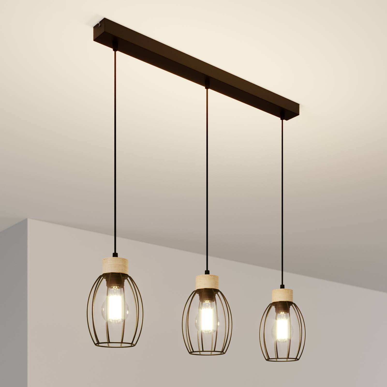 BRITOP SUSPENSION BEEKE À 3 LAMPES AVEC ABAT-JOUR CAGES