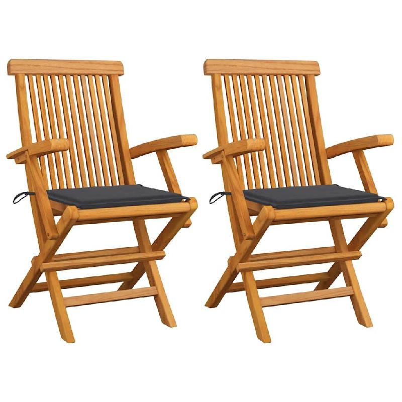 VidaXL Chaises De Jardin Et Coussins Anthracite Lot De 2 Bois De Teck - gris 3062487_0