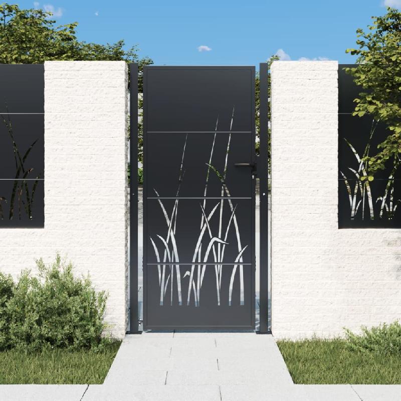 Vidaxl portail de jardin anthracite 105x180cm acier conception d'herbe 153170_0