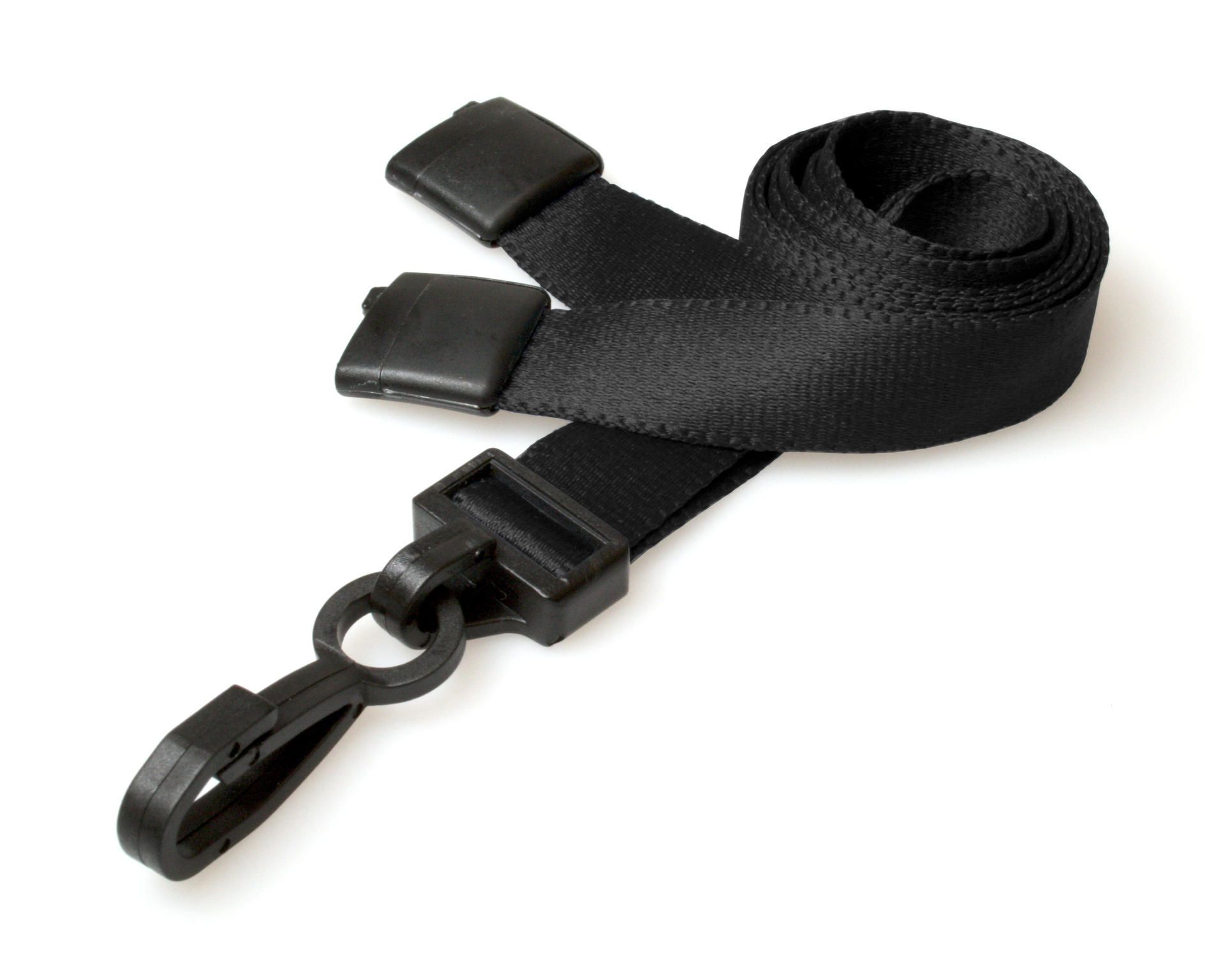 Lanyards / Tours de Cou noirs 15mm avec clip plastique en J - Sécurité anti-arrachement - Lot de 100 pièces_0
