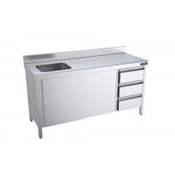 Distform Table de Travail Inox avec Portes, Tiroirs et Bac à Gauche Gamme 600 Acier inoxydable1400x600 1400x600x850mm - 641094806590_0