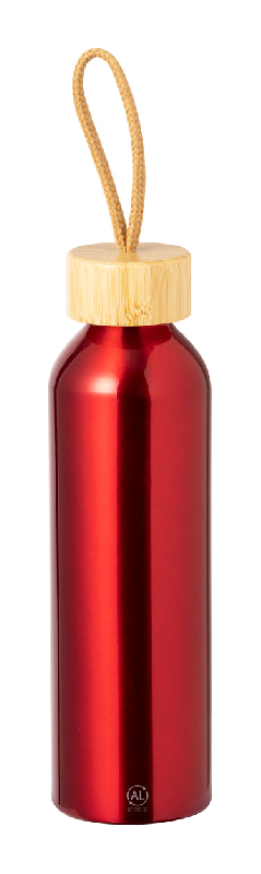 Gourde en aluminium recyclé - 600 ml - Couvercle en bambou avec anse - Couleur rouge_0