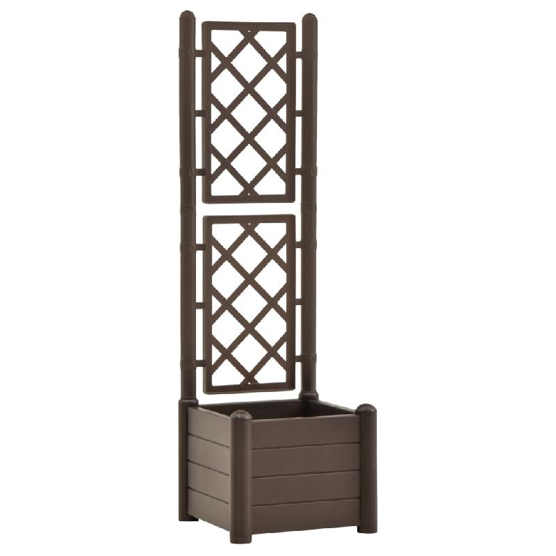 Jardinière avec treillis 43 x 43 x 142 cm - Polypropylène moka - Résistante aux intempéries, 30L, plantes et fleurs_0