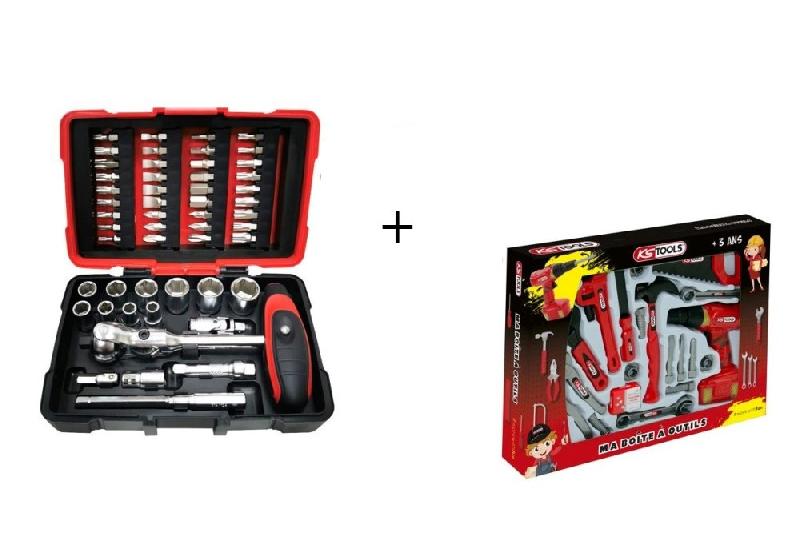 KS TOOLS - Coffret de douilles et embouts ULTIMATE 1/4'' 52 pièces avec cliquet MODIFIX + coffret outils pour enfants offert - 922.0651_0