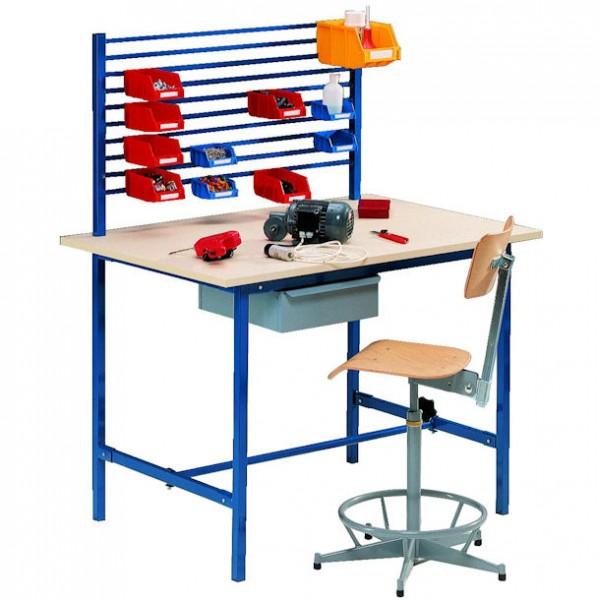 Poste de travail table éco - Avec tiroir, support bacs plastiques et plateau gris - Rolléco_0