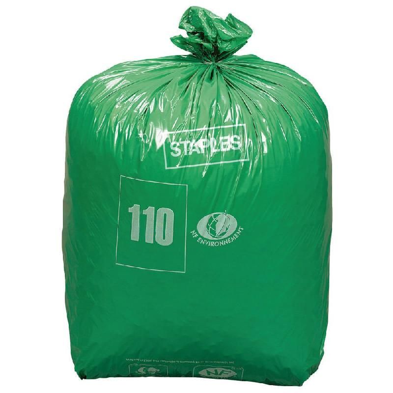 STAPLES CARTON DE 200 SACS POUBELLE ECOLOGIQUE STAPLES 110 L VERT