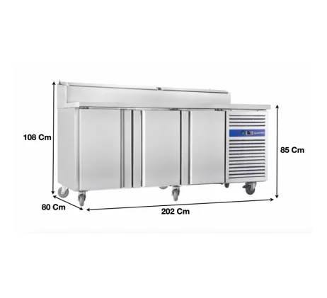 Table de préparation réfrigérée avec 3 portes et saladette incorporée - Réf: SH3000800 - Inox - 2020 x 410 mm_0