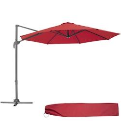 Tectake Parasol DARIA 300 cm avec pied déporté et housse de protection - rouge bordeaux -403135 - rouge métal 403135_0