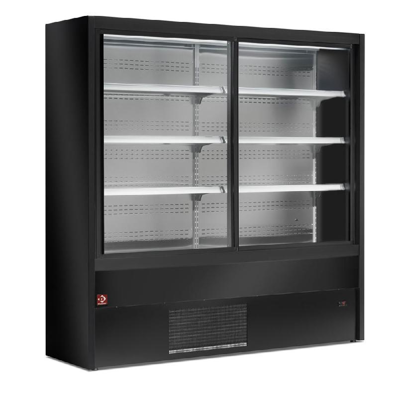 Vitrine libre service superette positive ventilé avec portes coulissantes en verres noir 2000 mm de largeur - PD20/B5-R2_0