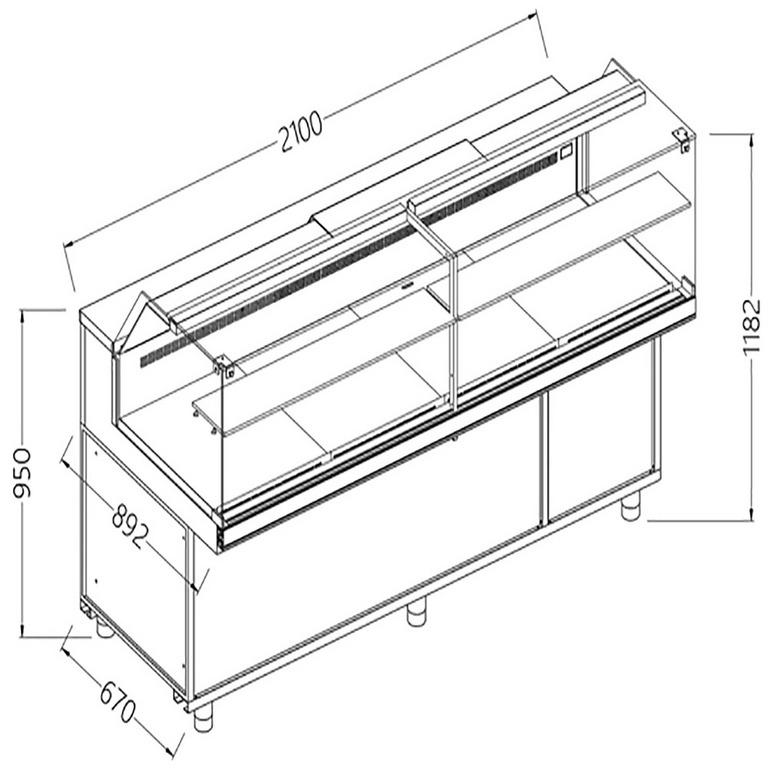 Vitrines réfrigérées ventilées pour les snacks vitres basses groupe à distance avec réserve - 2100x892x1182 mm - VB21XR/R - VB21XR/R_0