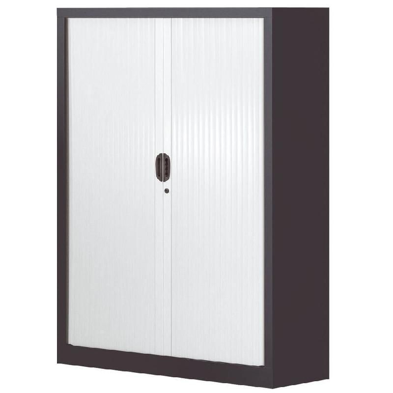 ARMOIRE MÉTAL CONFORT - A RIDEAUX - H. 160 X L. 120  CM - CORPS ANTHRACITE - RIDEAUX BLANC