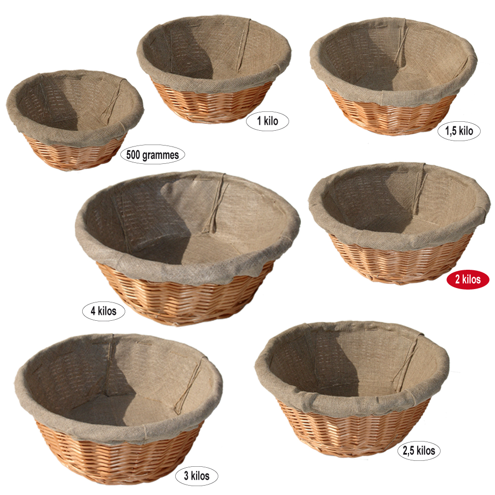 Banneton rond en osier buff toilé lin - capacité 2 kilos_0