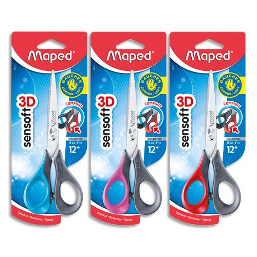 BLISTER CISEAUX 16 CM POUR GAUCHER. ANNEAUX FLEXIBLES COMPLÈTEMENT SOUPLES - LOT DE 3